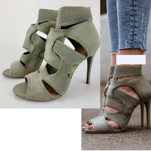 Zara Shoes - ZARA x WOMAN Army Green Caged Ankle Boots Heels 10 Peep Toe Stretch Cut out